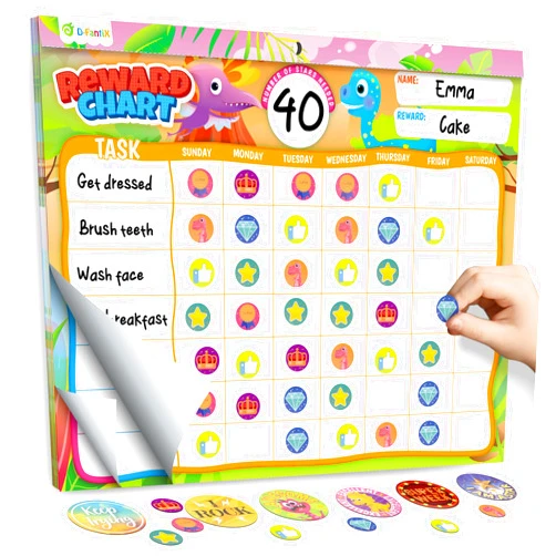 D-FantiX Reward Chart for Kids - Pad with 27 Chore Charts, Magnetic Behavior Chart for Kids at Home, Sticker Chart to Motivate Responsibility and Good Habits, 2328 Incentive Stickers