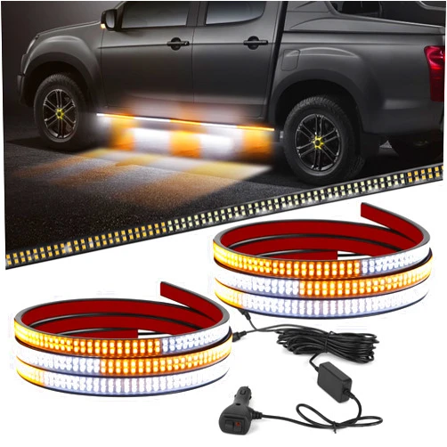 OPPBUY 2 in 1 70 Inch Truck Emergency Strobe Light Strip 1152 LEDs High Brightness Amber White LED Running Board Lights Bar Waterproof LED Flashing Warning Light Strip for Trucks Construction