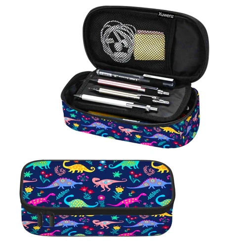 Xuwenz Dinosaur Pencil Bag Cartoon Dinosaurs Animal Flowers Colorful Big Capacity Pencil Case Pencil Pouch Pen Bag School Students Boy Girl