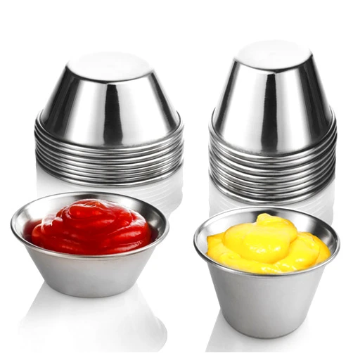 Nechtik (24 Pack, 2 Sizes) Small Sauce Cups, Stainless Steel Ramekin Dipping Sauce Cup, Commercial Grade Individual Round Condiment Cups (12 of - 1.5oz: 12 of - 2.5oz)