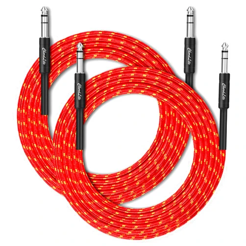 ChordLite 2 Pack 1/4 TRS Guitar Cable,6.35mm Male Jack Stereo Audio Guitar Cord, Right-Angle Instrument Cable for Electric Guitar,Bass,Keyboard,Amplifier,Amp,Speaker (Straight Angle, 10FT)