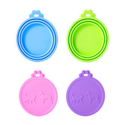 SLSON 4 Pack Pet Food Can Covers Universal Cat Dog Food Can Lids 1 Fits 3 Standard Size Cat Can Cover Lid Tops for Pet Food Storage (Blue+Green+Pink+Purple)