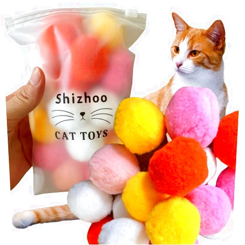 Shizhoo Premium Soft Pom Pom Balls for Kittens - Lightweight, Interactive, Assorted Colors - Plush Toy Balls for Kitten Training and Play - Pet Products for Cats (1.6 Inches 20 Balls)