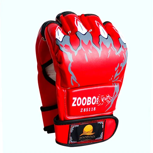 ZooBoo MMA Gloves, Half-Finger Boxing Fight Gloves MMA Mitts with Adjustable Wrist Band UFC Gloves for Sanda Sparring Punching Bag Training (One Size Fits Most)