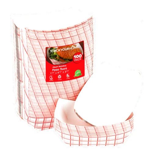 Stock Your Home Small Paper Food Boats (100 Pack) 1 Lb Disposable Red & White Checkered Trays, Eco Friendly Food Boat, Serving Boats for Concession Food & Condiments, Nacho Tray 4.25