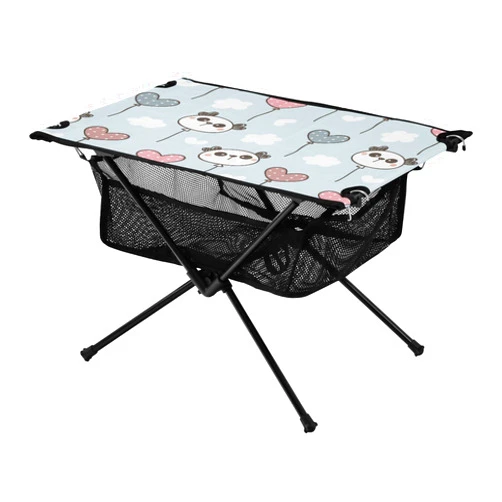 WDdZzyy Tray Table Cute Blue Panda Balloon Upgraded Oxford Folding Beach Table with Carry Bag for Hiking Picnic Vacation