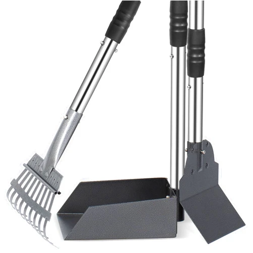 Heeyoo Dog Pooper Scooper, Dog Poop Tray and Rake Set, Pet Waste Removal Scoop with Long Adjustable Sectional Stainless Handles