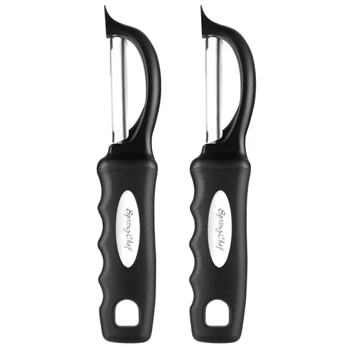 Spring Chef Premium Swivel Vegetable Peeler, Soft Grip Handle and Ultra Sharp Stainless Steel Blades - Perfect Kitchen Peeler For Veggie, Fruit, Potato, Carrot, Apple - Black - Set of 2