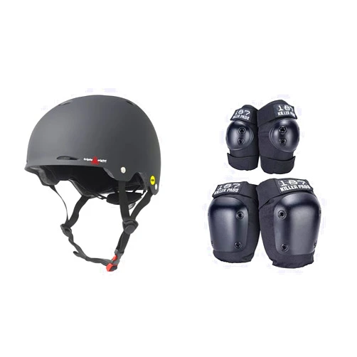 Triple Eight Gotham Dual Certified MIPS Bike & Skate Helmet, 187 Killer Pads Knee & Elbow Pad Combo Pack