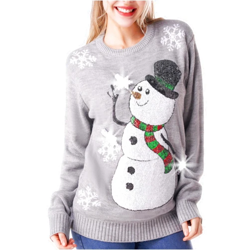 Giggling Getup Ugly Christmas Sweater with Light, LED Ugly Christmas Sweater for Women Men Kids 2025 Snowman(Gray)