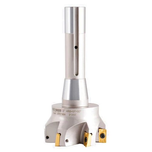 Accusize Industrial Tools 3 inch Cutting Diameter x 6-1/4'' Oal 90 Degree R8 Shank Indexable End Mill with 6 Apkt1604 Carbide Inserts, 0028-6908