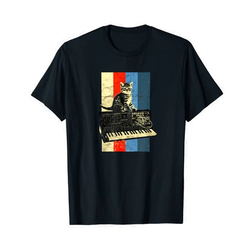 Synth & Cat Vintage Analog Synth Gift T-Shirt Synthesizer & Cat Vintage Analog - Synth Techno T-Shirt