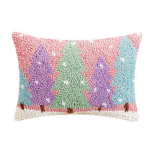 Peking Handicraft Snowy Bright Forest Christmas Polyfill Hook Throw Pillow, 12-inch Square, Wool and Poly Velvet, Holiday Seasonal Decoration