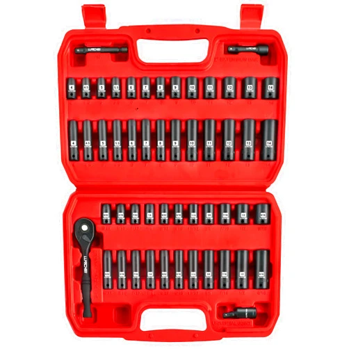 LLNDEI 1/4”Drive Impact Socket Set, 52 PCS Mechanic Tool Set with 72-Tooth Ratchet & Adapter, CR-V, Metric and SAE Sockets Storage Kit for Household Automotive Repair DIY Project