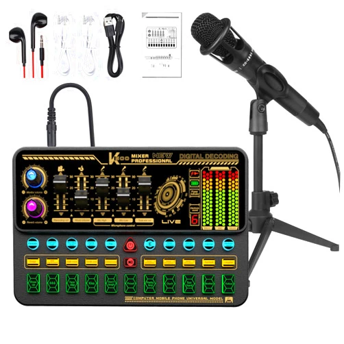 Hosabely Podcast Equipment Bundle, Basic Audio Interface with Mic and Stand, Denosing, Ducking, Remove Vocals, Loopback, Easy Used Podcast Equipment Bundle for KTV,Streaming,Podcasting