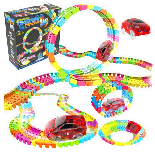 Mindscope Twister Tracks Trax 360 Loop 13' (feet) of Neon Glow in The Dark Track with One LED Light-Up Race Series Car