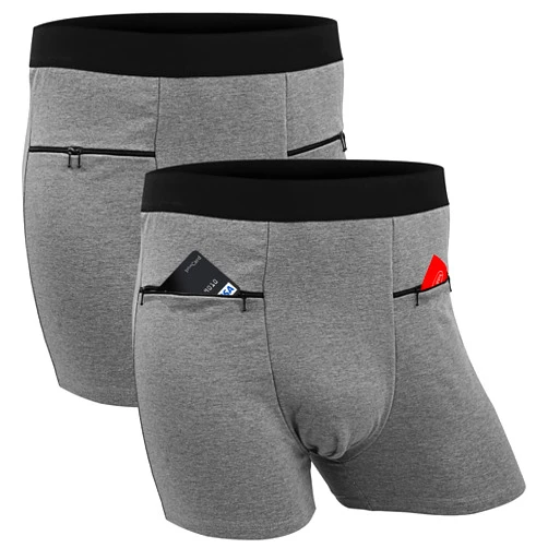 ANLINKSHINE Men's Boxer Briefs Secret Hidden Pocket, Travel Underwear with Secret Front Stash Pocket Panties (Gray) - 2 Packs