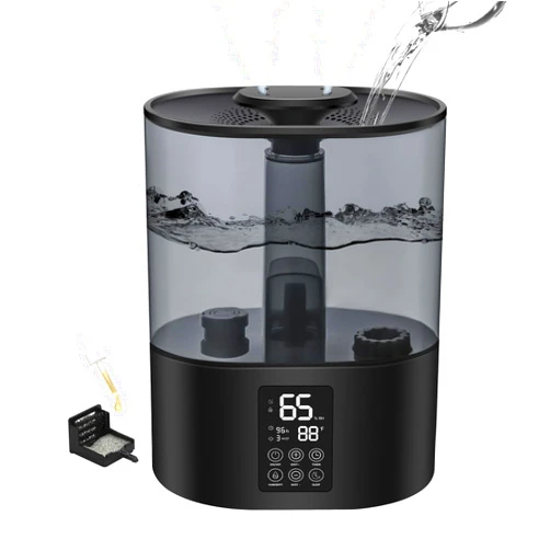 Coolfiqu 5L Humidifiers for Bedroom and Plants, Ultrasonic Cool Mist Humidifiers for Baby Home Mist Top Fill Desk Humidifiers Essential Oil Diffuser, Quiet Humidifiers with Adjustable Mist,360°Nozzle-Black