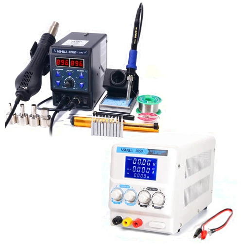 YIHUA 8786D-I Soldering & Rework Station bundle with YIHUA 305D-IV Regulated DC Lab Power Supply with Holder, Soldering Cleaning Kit, and Accessories (24 Items)