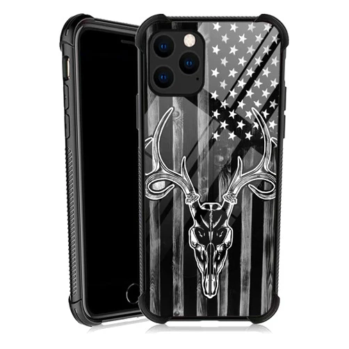 DJSOK Case Compatible with iPhone 12 Pro Max Case, Black Wood Grain USA American Flag Hunter Deer case for iPhone 12 Pro Max Cases for Men Women boy Girls,Design Pattern Back Bumper Shockproof Anti