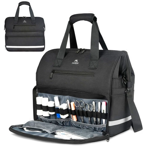 MATEIN Medical Bag, Large Water-Resistant First Aid Bags with Many Pocktets for Nursing, Portable Clinical Home Health Bag Doctor Bag Nurse Gifts for Home Visits, Health Care, Hospice, Black