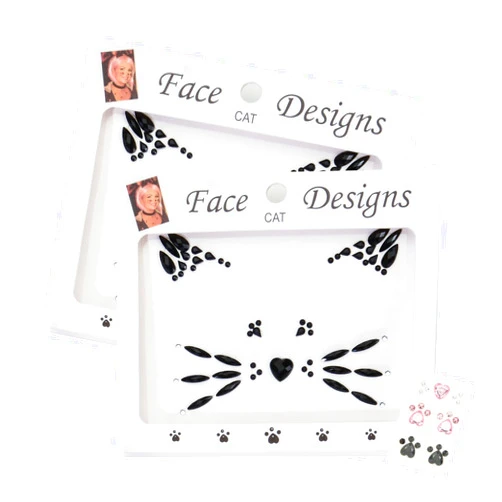 DDazzling Face Jewels Costume Accessories, Cat Design with Eyes and Gems,2 Pieces (Black)