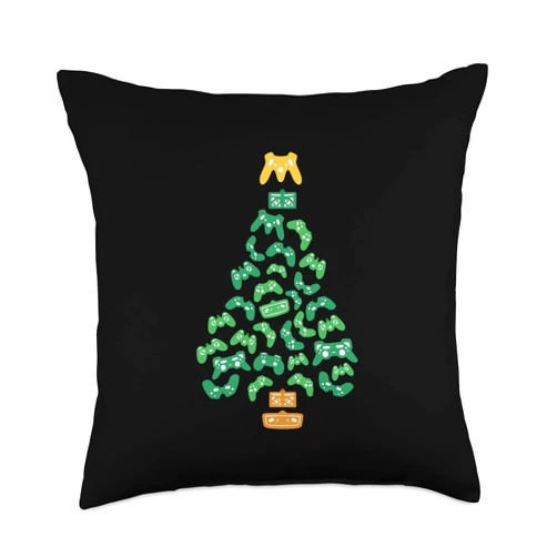 Gamer PC, Gaming Geschenke, lustige Sprüche Retro Video Game Christmas Tree for Men, Women and Children Throw Pillow, 18x18, Multicolor