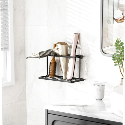 Josmimic Hair Dryer Holder Wall Oragnizer: 3 in 1 Hair Tool Oragnizer - Adhesive Blow Dryer Storage - Adjustable Height Bathroom Organizer Basket for Hair Dryer, Curling Wands, Hair Straighteners