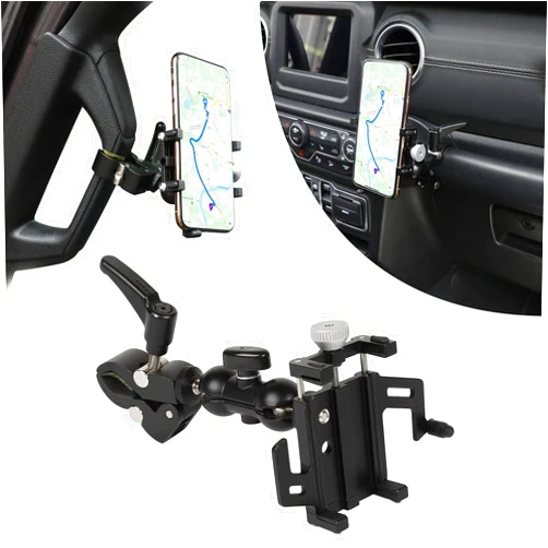 Hoolcar Universal Cell Phone Holder Car A-Pillar Adjustable Anti-Shake Stabilizer Phone Mount for 2007-2021 Jeep Wrangler JK JKU JL JLU JT, Ford 150, Black