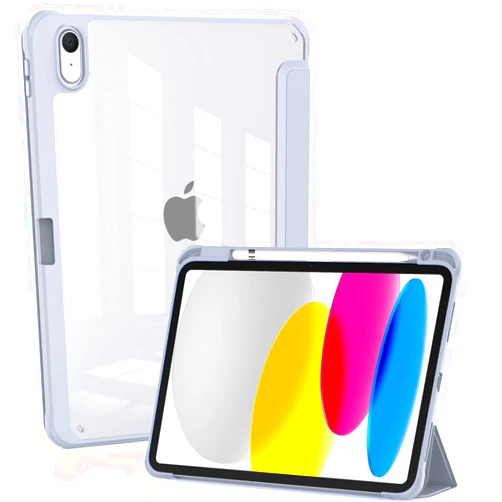 OKP for New iPad 10th Generation Case 2022, ipad 10.9 inch Case with Trifold Stand, Auto Wake/Sleep, ipad 10 gen Protective Cover with Slim Lightweight Clear PC Back Shell for Women Men, Sliver