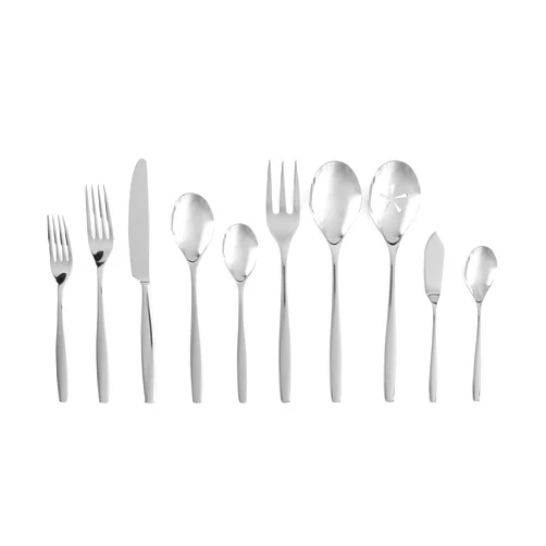 nambe Aidan Flatware Set, 45-Pc Set, 18/10 Mirror Stainless Steel Silverware Cutlery Set, Designed for Home Kitchens or Restaurants, Service for 8 and a 3pc Hostess Utensil Set, Dishwasher Safe