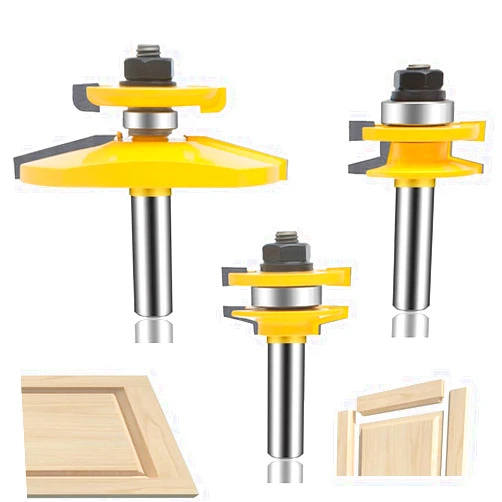 OLETBE-TECH OLETBE 3 PCS Router Bit Set, 1/2-Inch Shank Round Over Raised Panel Cabinet Door Rail and Stile Router Bits, Woodworking Wood Cutter, Wood Carbide Groove Tongue Milling Tool (Square)