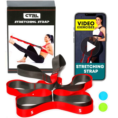 CTRL Sports Stretching Strap with Loops - Non Elastic Stretch Band for Physical Therapy, Yoga Strap for Stretching Equipment, Stretch Bands for Exercise and Flexibility - Fascia, Hamstring & Leg Stretcher Belt