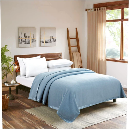 Mélange Home Melange Home 100% Merino Wool Blanket with Satin Border King - Blue