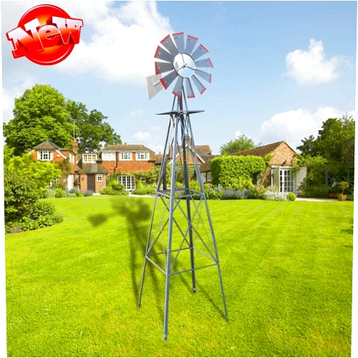 TOEIGEYNR Heavy Duty 8ft Metal Windmill Backyard, Ornamental Windmills for The Yard, More Weather Resistant Outdoor Garden Windmill Decor, Decoration Weather Vane with 4 Legs Design (Gray)