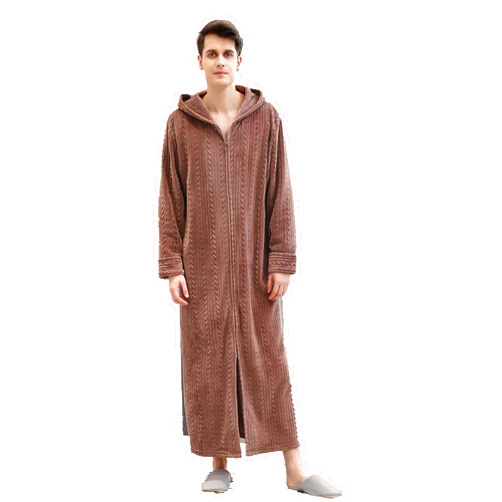 BIFINI Men Adult Zip Up Fleece Robe Warm Nightgown Pajamas with Hood