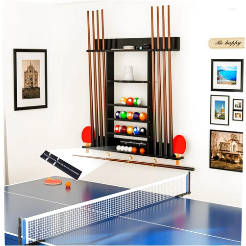 HSSZXFR Pool Cue Rack 8 Pool Stick Holder Wall Mount 2-in-1 Pool Stick & Ping Pong Paddle Holder Billiard Cue Rack Solid Wood Billiard Table Accessories for Billiard Room, Game Room (Black Timer)