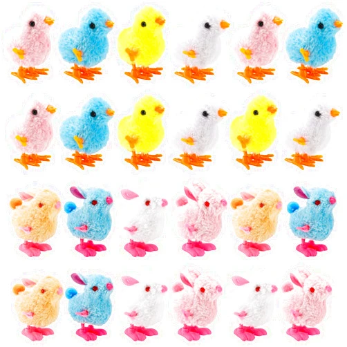 ZENFUN 24 Pcs Bunny Jumping Chick Wind Up Toys, Easter Chicken Plush Chicks Toys Hopping Windup Toy for Easter Egg Hunt Basket, Party Favors Gift, Not for Children Under 3 Years