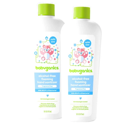 Babyganics Foaming Hand Sanitizer Refill, Alcohol Free, Fragrance Free, Kills 99.9% of Common Bacteria, Moisturizing, 16 Fl Oz (Pack of 2)