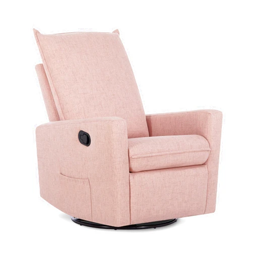 Evolur Faye Upholstered Seating Glider Swivel in Rose, Greenguard Gold Certified Modern Nursery Chair, Recliner with Side Pockets, Tool-Free Assembly, Easy to Clean