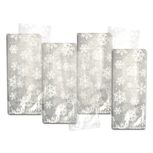 Amscan 40 Count 9-1/2 by 4 by 2-1/4 Cello Festive Snowflakes Party Bags, Small, Clear/White
