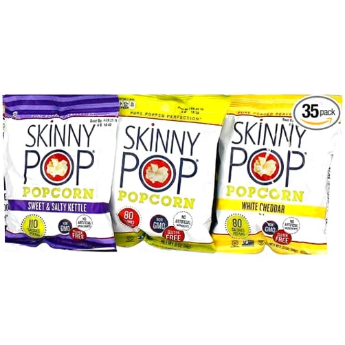 SkinnyPop Blunon Skinny Pop Popcorn Variety Pack - Snack Bags Assortment Care Package .5/.8 oz 35 Count 21.6 Ounce 0.5 ounces