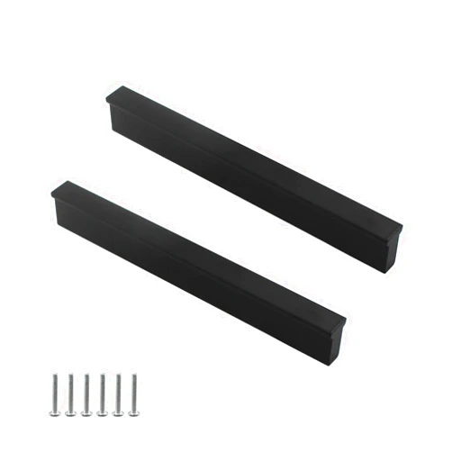 Zerniple Overall Length 340mm Black Handle Pull Kitchen Cabinet Handle Solid Aluminum Alloy Drawer Wardrobe Pull Cupboard Knobs Hole Spacing 320mm (2 Pieces)