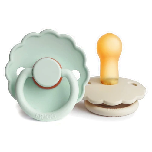 FRIGG Daisy Natural Rubber Baby Pacifier | Made in Denmark | BPA-Free (Seafoam/Cream, 6-18 Months) 2-Pack