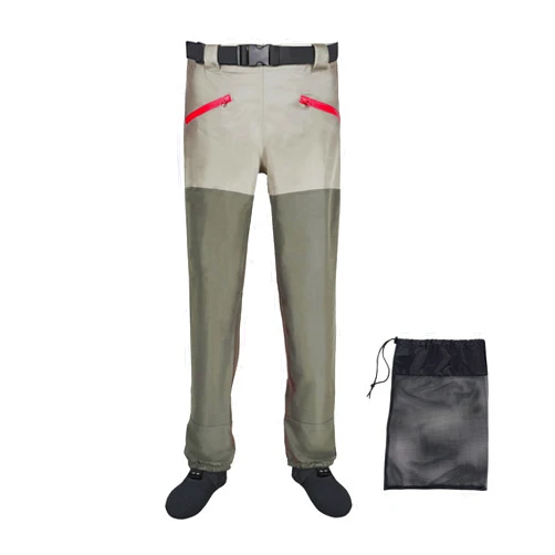 JUSTOOP Waist Wader Pants for Men and Women, 3-Ply Breathable Waterproof Fishing Waders with Pockets and Durable Stockingfoot