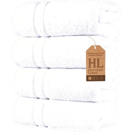 Hawmam Linen White Hand Towels for Bathroom, Set of 4, 16x29 Inch, Premium Turkish Cotton, Highly Absorbent Hotel Collection, Blissful Luxury Spa Feel, White Towels