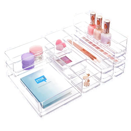 STORi SimpleSort 10-Piece Stackable Clear Drawer Organizer Set | Multi-size Trays | Makeup Vanity Storage Bins and Office Desk Drawer Dividers | Made in USA