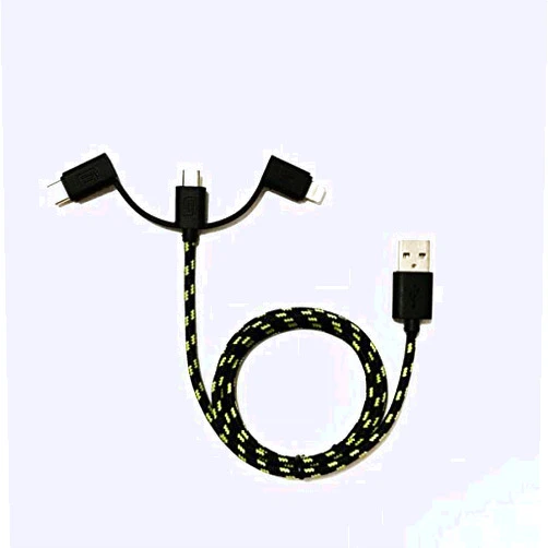 LINEARFLUX 3-in-1 Cable (Apple Lightning-USB Type-C-microUSB) Hi Strength Braided Cable (1 Meter) (3PCS)