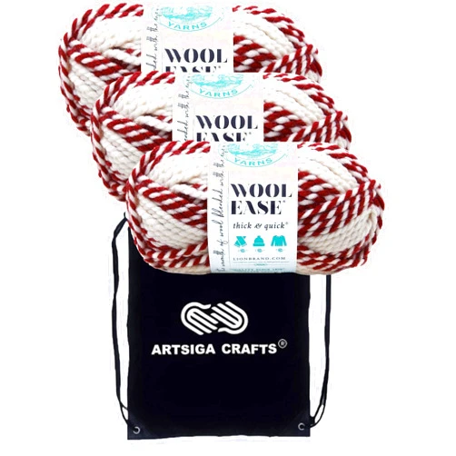 Lion Brand Yarn Lion Brand Knitting Yarn Wool-Ease Thick and Quick Red Beacon 3-Skein Factory Pack (Same Dye Lot) 640-607 with Knitting Project Bag