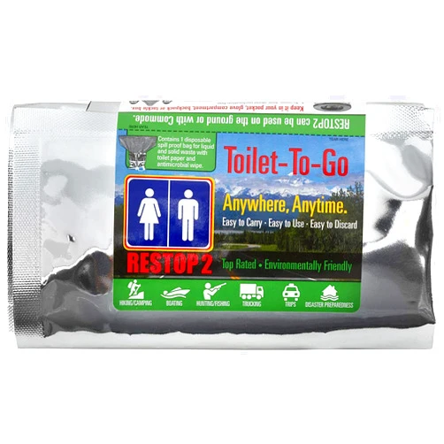 RESTOP 2 - Portable Toilet Solid (Poop) and Liquid (Pee) Leak Proof Waste Bag - Toilet Paper and Wet Wipe Included